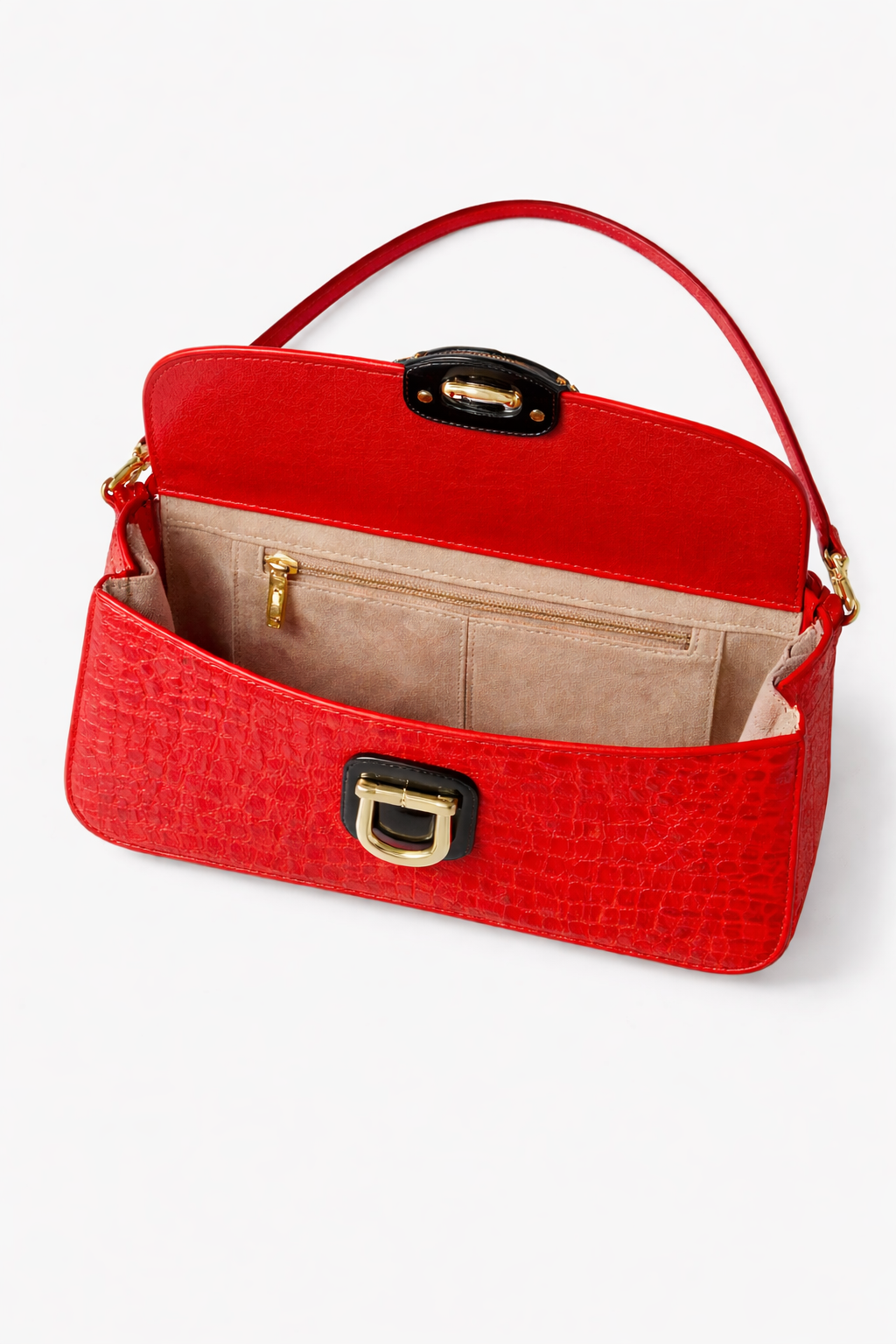 Elegant bright red crocodile leather Bag