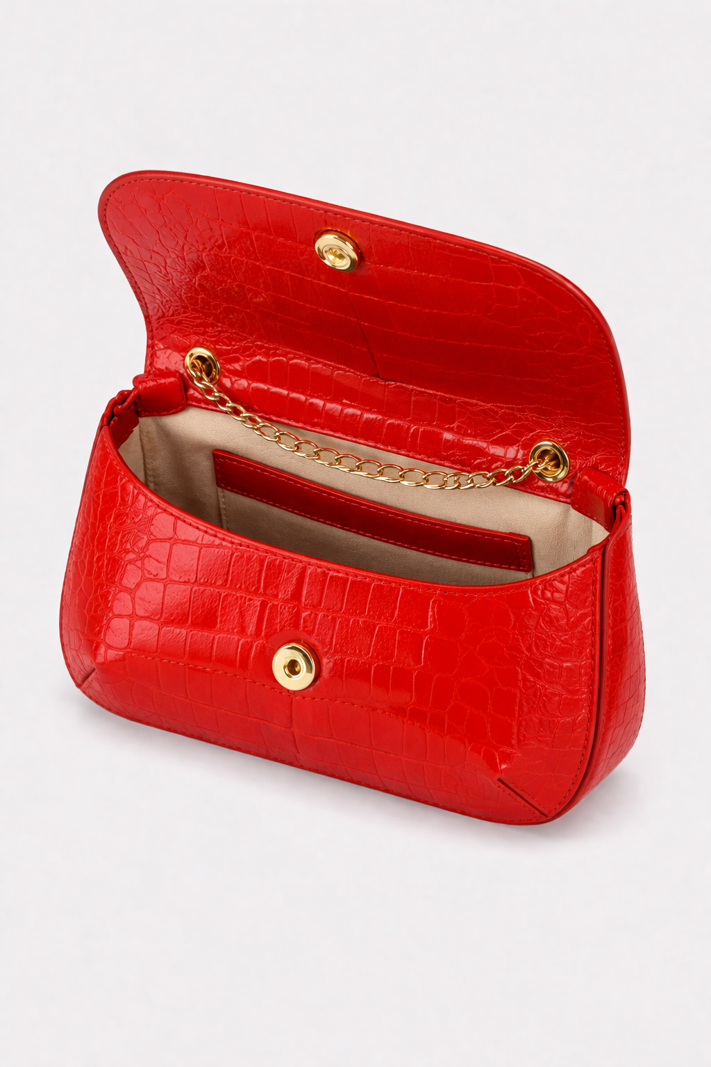 Bright red crocodile leather- glit chain